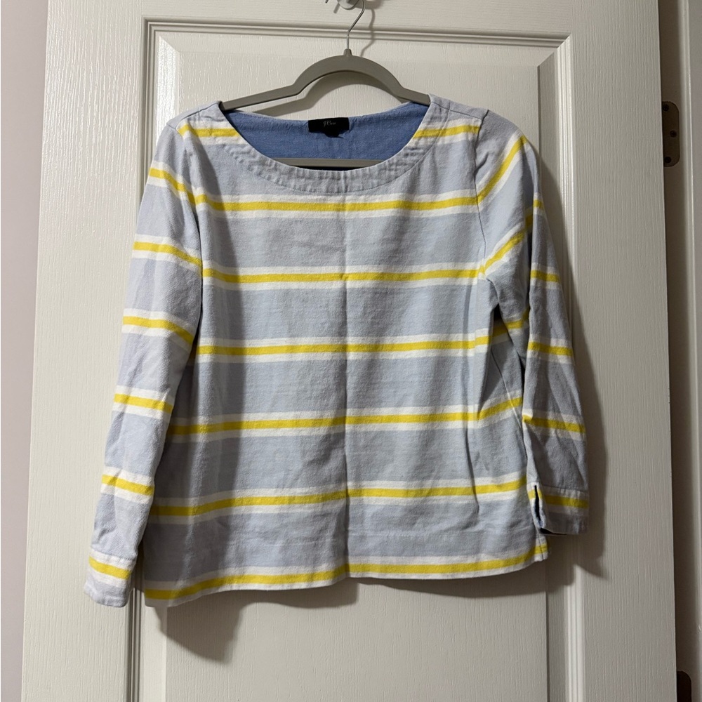 JCREW Striped Light Blue and Yellow Long Sleeve Boatneck Top